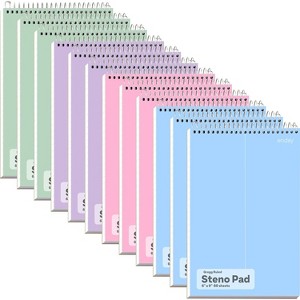 Enday Steno Pads Spiral 6x9 12 Pack, Pastel Colors Gregg Ruled Steno Pad, White Paper Spiral Notepad, 60 Sheets Top Bound Steno Notebook - 1 of 4