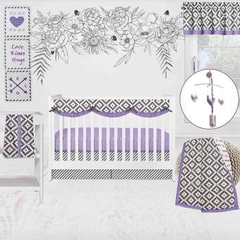 Bacati - Love  Gray Lilac 10 pc Crib Bedding Set with Long Rail Guard Cover
