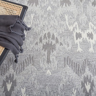 Hand-Tufted Wool Ikat-Inspired Gray Area Rug - 3' x 5'