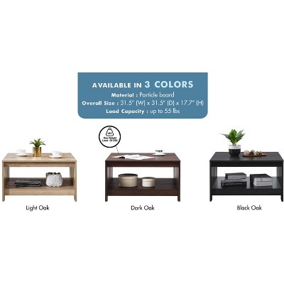 Rustic Oak Square Wood Coffee Table with Shelf