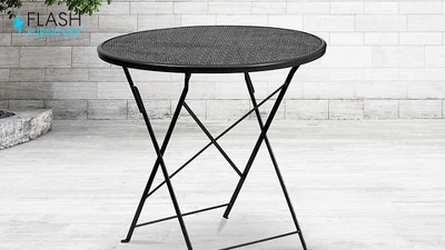 Elegant 28" Round Light Gray Steel Folding Patio Bar Table