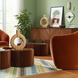 Mango Wood Decorative Vase - Round Hollow Design - Rustic Minimalist Table Decor - Ideal for Living Room, Bedroom & Office - Brown - 1 of 4