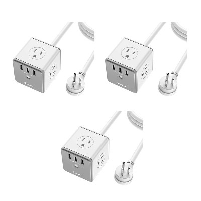 Huntkey 3 x SMC407 Surge Protecting Multiport Electrical 5-Foot Extension Cord Outlet Adapter Cube with 4 AC Plugs & 3 USB Ports, White/Grey (3 Pack)