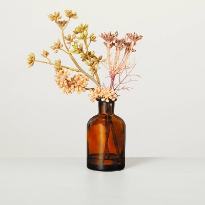 9"x4" Faux Achillea & Sedum Amber Glass Bottle Arrangement - Hearth & Hand™ with Magnolia