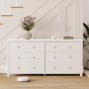 3 Drawer Dresser for Bedroom, Wooden Chest of Drawers with Gold Handles, Media Console Table TV Stand, Freestanding Closet Dresser for Living Room - 1 of 4
