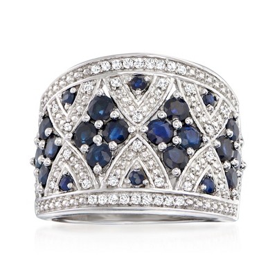 Ross-Simons 1.50 ct. t.w. Sapphire and .21 ct. t.w. Diamond Wide Ring in Sterling Silver