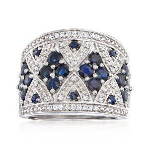 Ross-Simons 1.50 ct. t.w. Sapphire and .21 ct. t.w. Diamond Wide Ring in Sterling Silver - 1 of 4