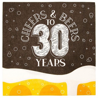 Sparkle and Bash 100Pcs Cheers Beers to 30 Years Disposable Paper Napkin 6.5" for Birthday Party Décor Supplies