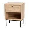 Baxton Studio Sherwin Mid-Century Modern Light Brown and Black 1-Drawer End Table with Woven Rattan Accent - 2 of 4