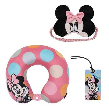 Minnie Mouse Kids Travel Set with Neck Pillow, Eye Mask, and Luggage Tag - Disney Magic on the Go!