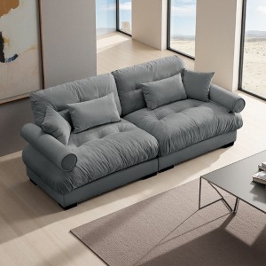 Velvet 2-Seater Sofa with Bolster Arms & Deep Seat - 1 of 4