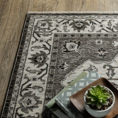 Charcoal and Ivory Medallion Synthetic 5x8 Area Rug