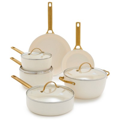 Reserve Ceramic Nonstick 10 and 12 Frypan Set | Sky Blue with Gold-Tone  Handles