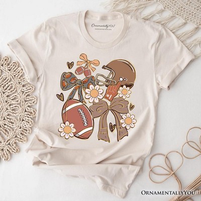 Football Mom Coquette Bow Daisy T-Shirt, Retro Fall Game Day Preppy Tee Natural XL