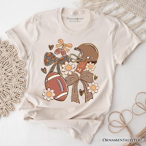 Football Mom Coquette Bow Daisy T-Shirt, Retro Fall Game Day Preppy Tee Natural XL - 1 of 4
