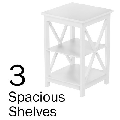 White MDF Wood X-Leg End Table with Two Shelves