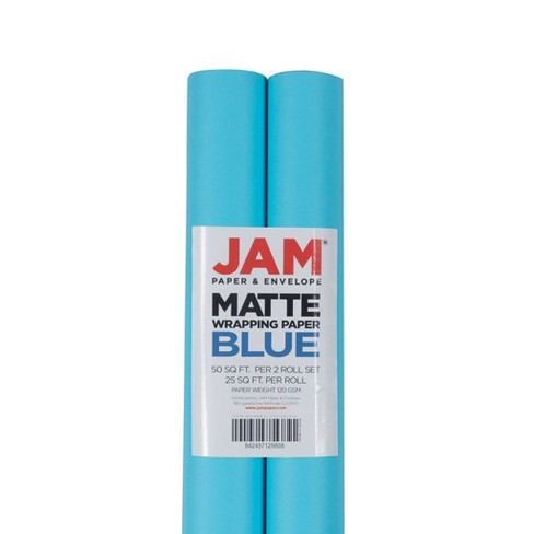 JAM PAPER Peacock Blue Matte Gift Wrapping Paper Roll - 2 packs of 25 Sq.  Ft.