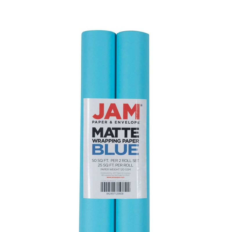 JAM PAPER Peacock Blue Matte Gift Wrapping Paper Roll - 2 packs of 25 Sq. Ft., 1 of 7