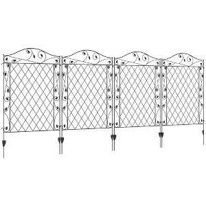 Outsunny Garden Fence, 4 Pack Metal Fence Panels, 11.5', Animal Barrier & Decorative Yard Border Edging , Landscape, 43" H, Round Vines - 1 of 4
