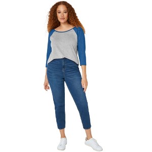 ellos Plus Size Colorblock 3/4 Sleeve Tee - 1 of 4