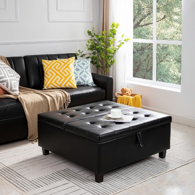 Home Imports Emporium Square Tufted Ottoman with Lift-Top Design in Espresso