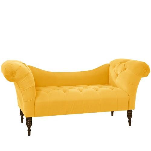 Button Tufted Chaise Settee Velvet Canary - Threshold , Adult Unisex, Velvet Yellow