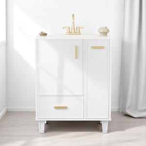 24" Bathroom Vanity with Ceramic Sink,2 Drawers,Pull-Out Basket, and Door Shelf,Freestanding Vanity Cabinet(Faucet Not Included) - 1 of 4