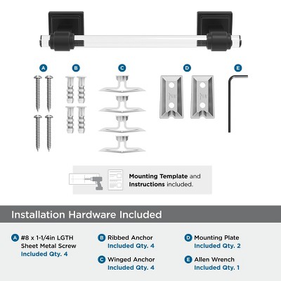 Glacio 8 Inch Clear and Matte Black Wall Mounted Towel Bar