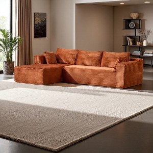 Corduroy L-Shaped Sectional Sofa with Chaise, Boneless Compression Sleeper - 1 of 4