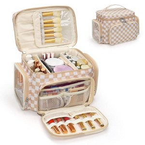 Portable Travel Makeup Bag Organizer With Makeup Brush Compartment and Two Side Pockets - 1 of 4