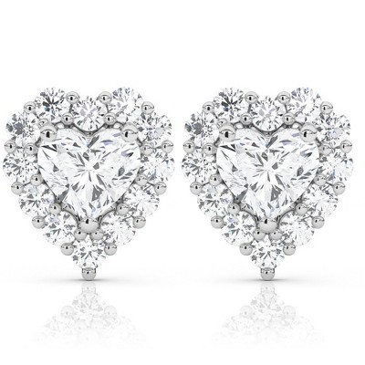 Pompeii3 1.30Ct Heart Shape Diamond Halo Studs White or Yellow Gold Lab Created