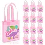 Blue Panda 24-Pack Small Dinosaur Party Favor Tote Bags Gift Bags for Girls Birthday (Pink, 8.5 x 6.8 x 2 In)
