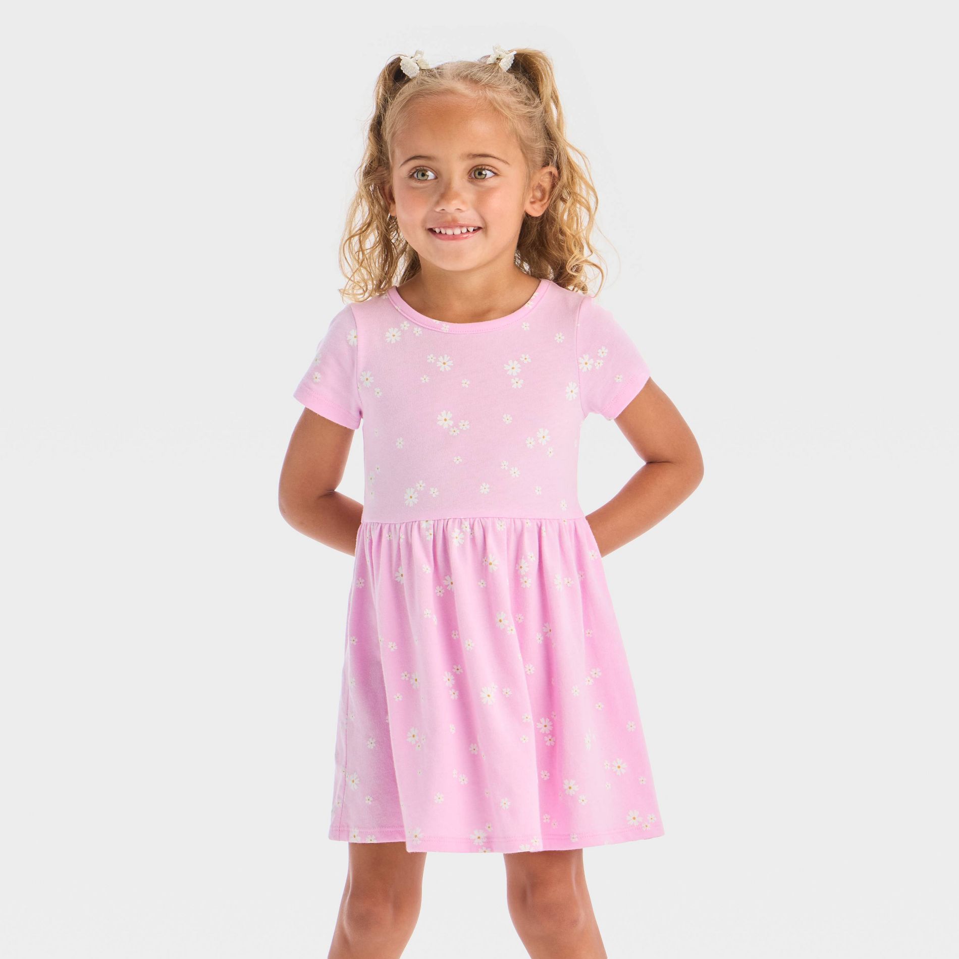 Toddler Girls' Floral Short Sleeve Dress - Cat & Jack™ Light Purple 2T