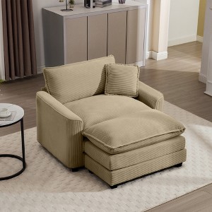 Corduroy Single Chair Sofa with Footstool and Pillow, Deep Seat Lounge Chair for Living Room, Bedroom, Club - 1 of 4