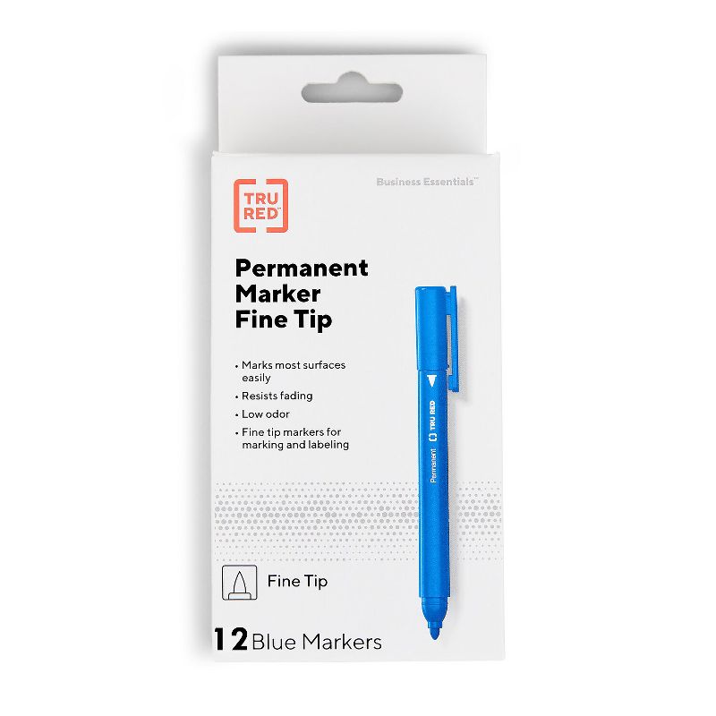 TRU RED Permanent Markers Fine Tip Blue Dozen TR54536, 1 of 9