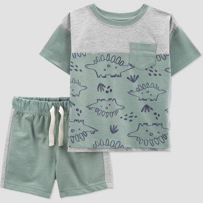 Image of Carter's Just One You® Baby Boys' Dino Short Sleeve Top & Bottom Set - Green 6M
