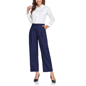 Women's Wide Leg Suit Pants Loose Fit High Elastic Waisted Business Casual Long Trousers Pant - 1 of 4