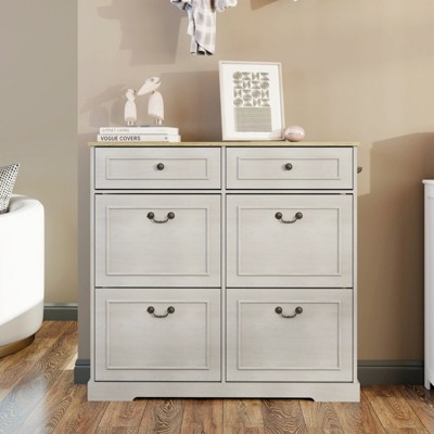 SKRAN Modern Shoe Cabinet with Flip Drawers, Freestanding Shoe Organizer with Adjustable Shelf, Narrow Shoe Rack Cabinet for Entryway,Foyer,Hallway