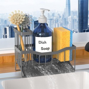 Silver 304 Stainless Steel Sink Caddy - Rustproof, High Brush/Sponge Holder & Soap Dispenser Storage - 1 of 4