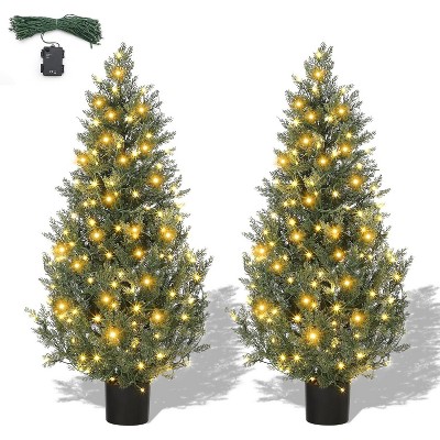 Artificial Topiary Trees for Outdoors, Outdoor Artificial Cedar Tree Set of 2, Uv Resistant Faux Cedar Trees for Front Porch Door, Outdoor