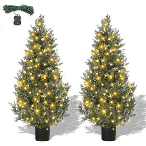 Artificial Topiary Trees for Outdoors, Outdoor Artificial Cedar Tree Set of 2, Uv Resistant Faux Cedar Trees for Front Porch Door, Outdoor - 1 of 4