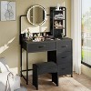Small Vanity Desk with Lighted Round Mirror & Power Outlet, Makeup Vanity Table with 4 Fabric Drawers & 3 Shelves, Modern Dressing Table for Bedroom - 3 of 4