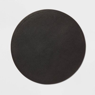 15" Round Pebble Faux Leather Charger Black - Threshold™: Traditional Solid Placemat, Non-Woven Fabric