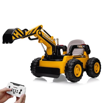 Kids Ride On Electric Excavator Digger Car with Remote Control & Digging Arm, 12V 10Ah Battery, 360° Rotation Riding Toy