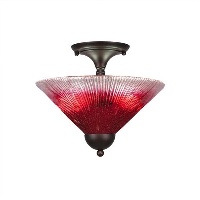 Toltec Lighting Any 2 - Light Flush Mount in  Bronze with 12" Raspberry Crystal Shade