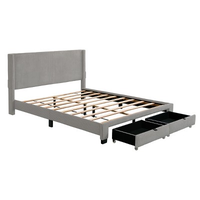 NicBex Queen Size Upholstered Platform Bed with 2 Drawers for Adults/Boys/Girls,Gray