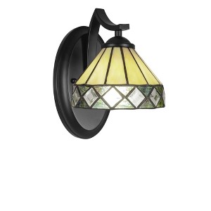 Toltec Lighting Zilo 1 - Light Sconce in  Matte Black with 7" Diamond Peak Art Glass Shade - 1 of 2