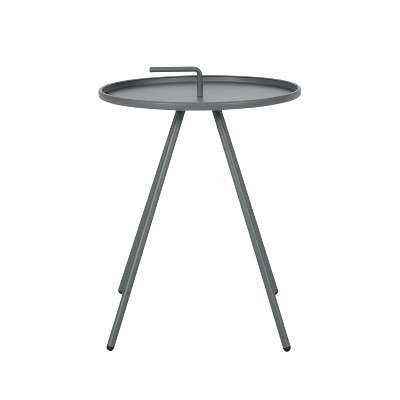 GDFStudio Margaretta Outdoor Steel Side Table with Handle, Gray