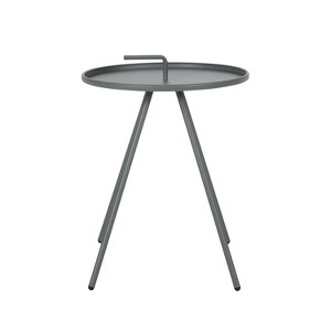 GDFStudio Margaretta Outdoor Steel Side Table with Handle, Gray - 1 of 4