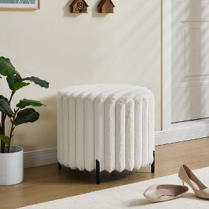 PAGED Upholstered Round Pouf Ottoman, Portable Foot Rest Ottoman Bench, Lightweight Faux Fur Footstool, Ideal as Entryway Bench or Extra Seating - 1 of 4
